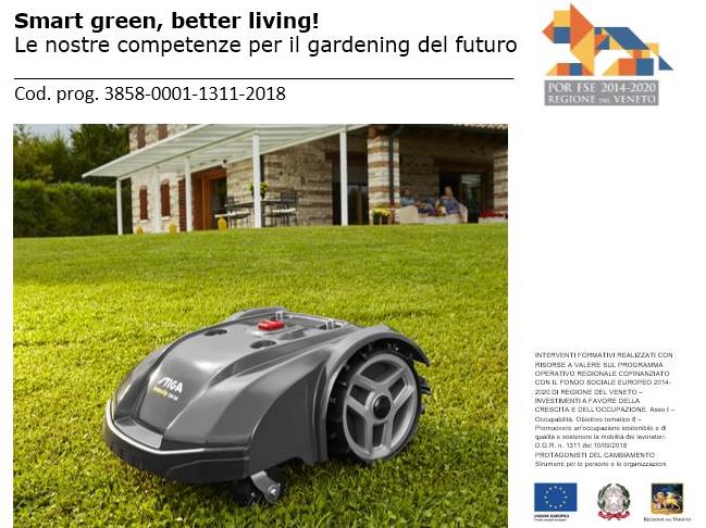 STIGA Autoclip robot mower on green lawn with house on the background